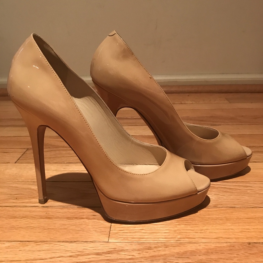 Jimmy Choo Peep Toe Patent Platform Pump